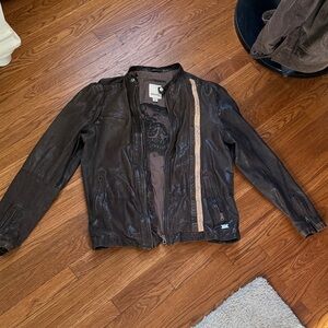 Diesel Dark Brown Leather Jacket with Tan Accent